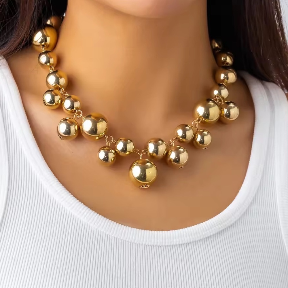 Gold Ball Gold Gold Beaded Necklace Adjustable